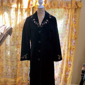 Margaret Godfrey Black Suede Coat with embroidery size 8
